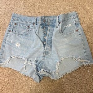 Levi's Distressed Light Blue Denim Shorts